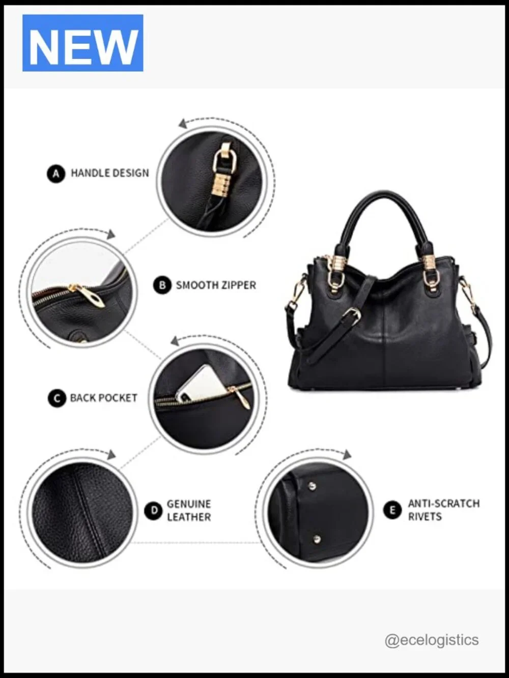Genuine Leather Satchel Tote Shoulder Bag Large Laptop Purse